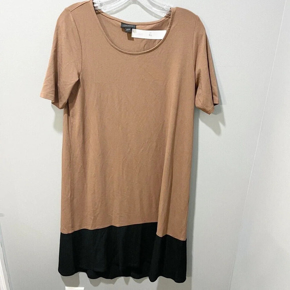 J Jill Wearever Colorblock Midi Dress Small Lycra Stretch Brown Black Lagenlook - Picture 1 of 7